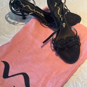 Nina Black Strappy Heels with Embellishments